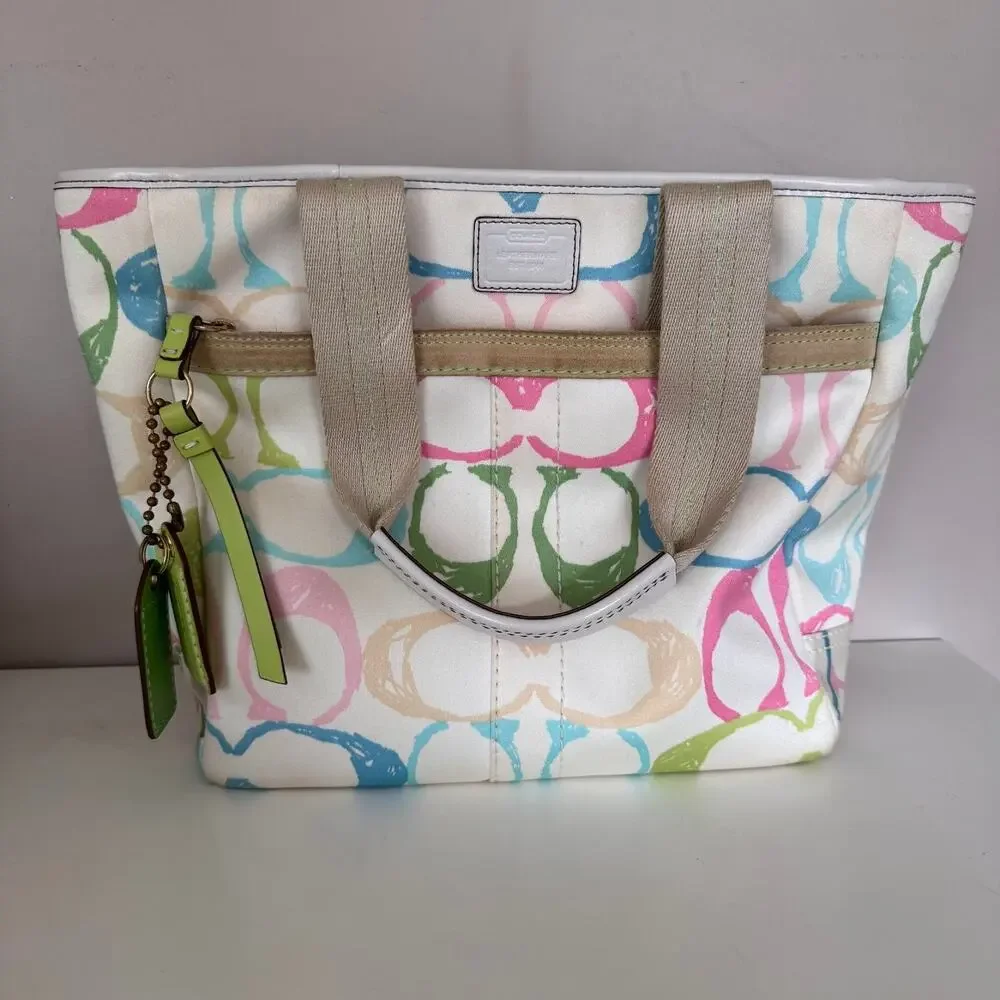 Coach Hamptons Rainbow Pastel Signature Scribble Tote Bag Purse Y2K Style 247 - Picture 3 of 15